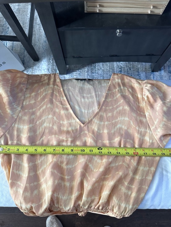 Simply Vera Wang Peach Tie Dye Midi Dress Size Large Boho Puff Sleeve Belted - Picture 6 of 11